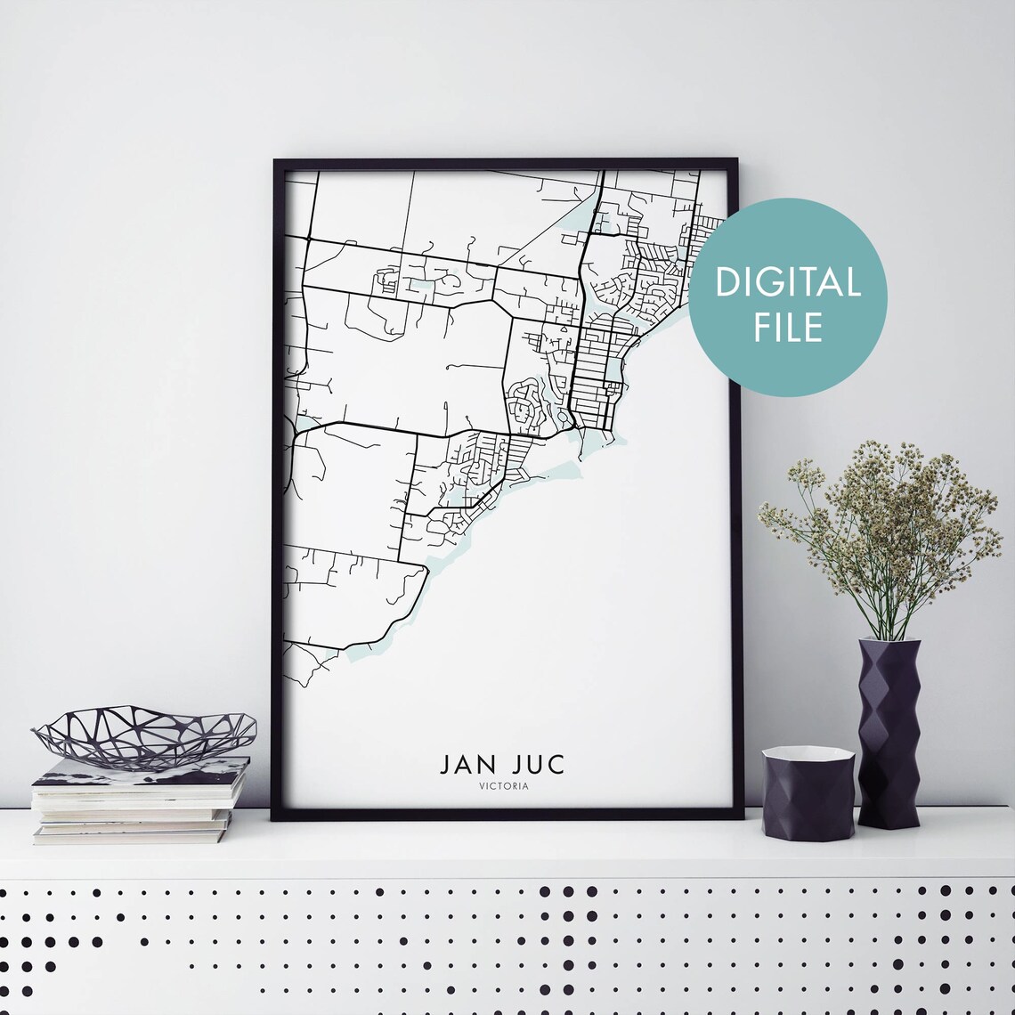 Jan Juc Victoria Australia Coastal Town Street Map Minimalist Poster