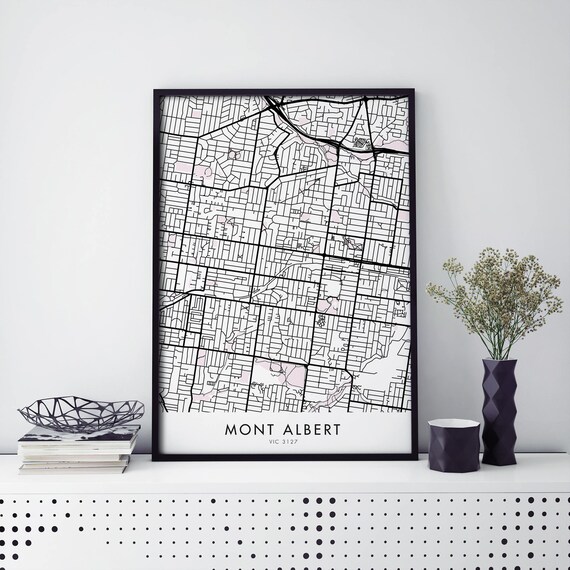 Mont Albert Melbourne VIC 3127 Street Map Poster Minimal Black White