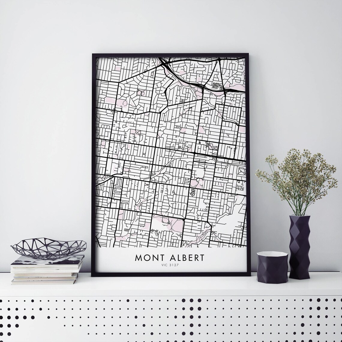 Mont Albert Melbourne VIC 3127 Street Map Poster Minimal Black White