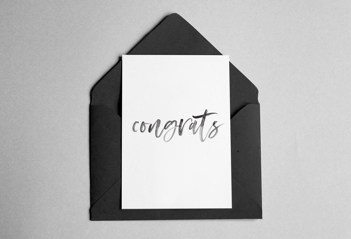 Congrats Minimalist Calligraphy Greeting Card Modern Script Poster