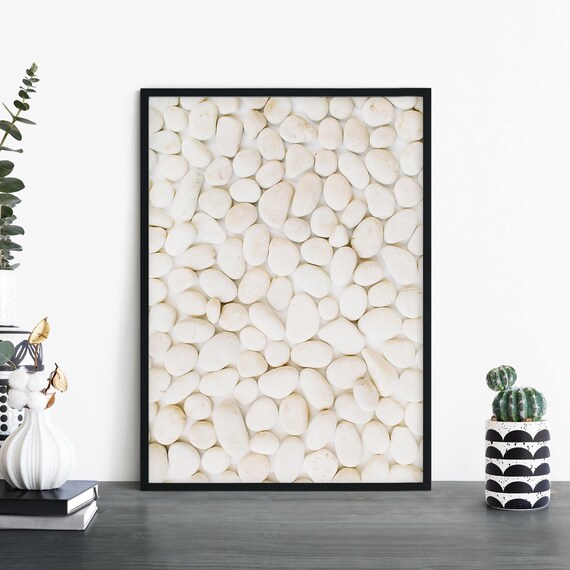 Smooth White Pebbles Stone Pattern Minimalist Nature Photo Print