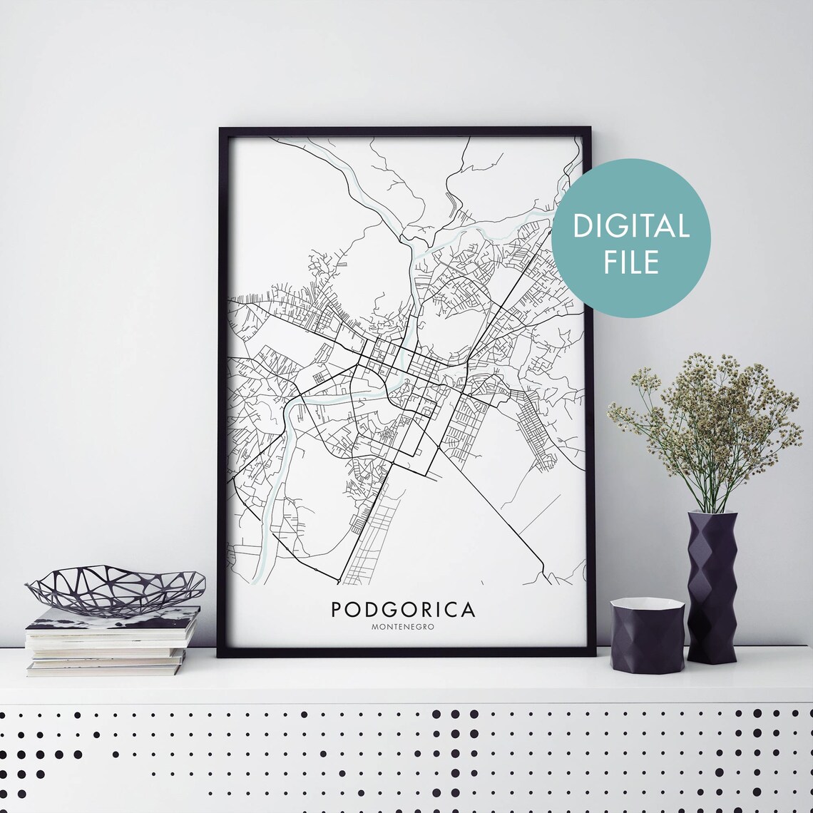 Podgorica Montenegro City Street Map Minimalist Line Art Poster