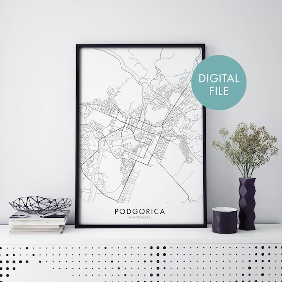Podgorica Montenegro City Street Map Minimalist Line Art Poster