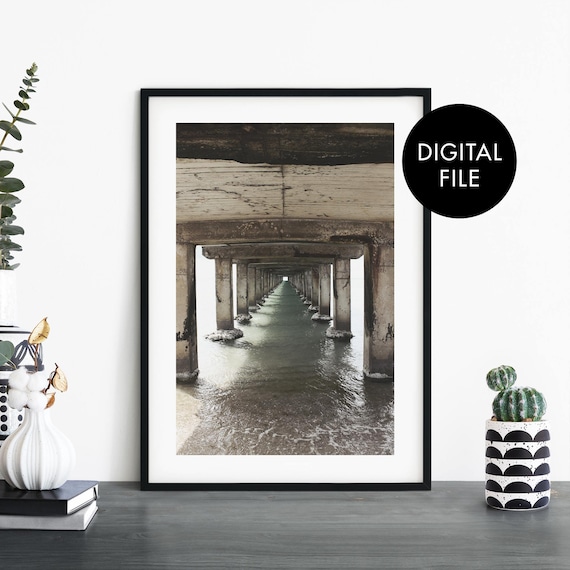 Under the Pier Ocean Pillars Moody Coastal Photography Print