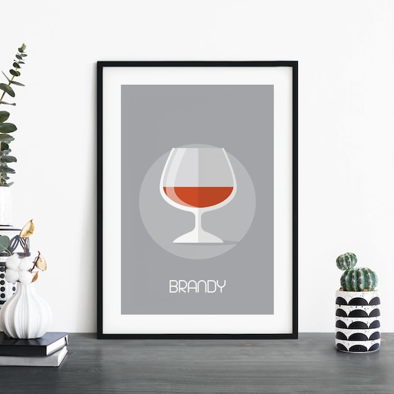 Brandy Snifter Minimalist Grey Drink Illustration Bar Art Poster