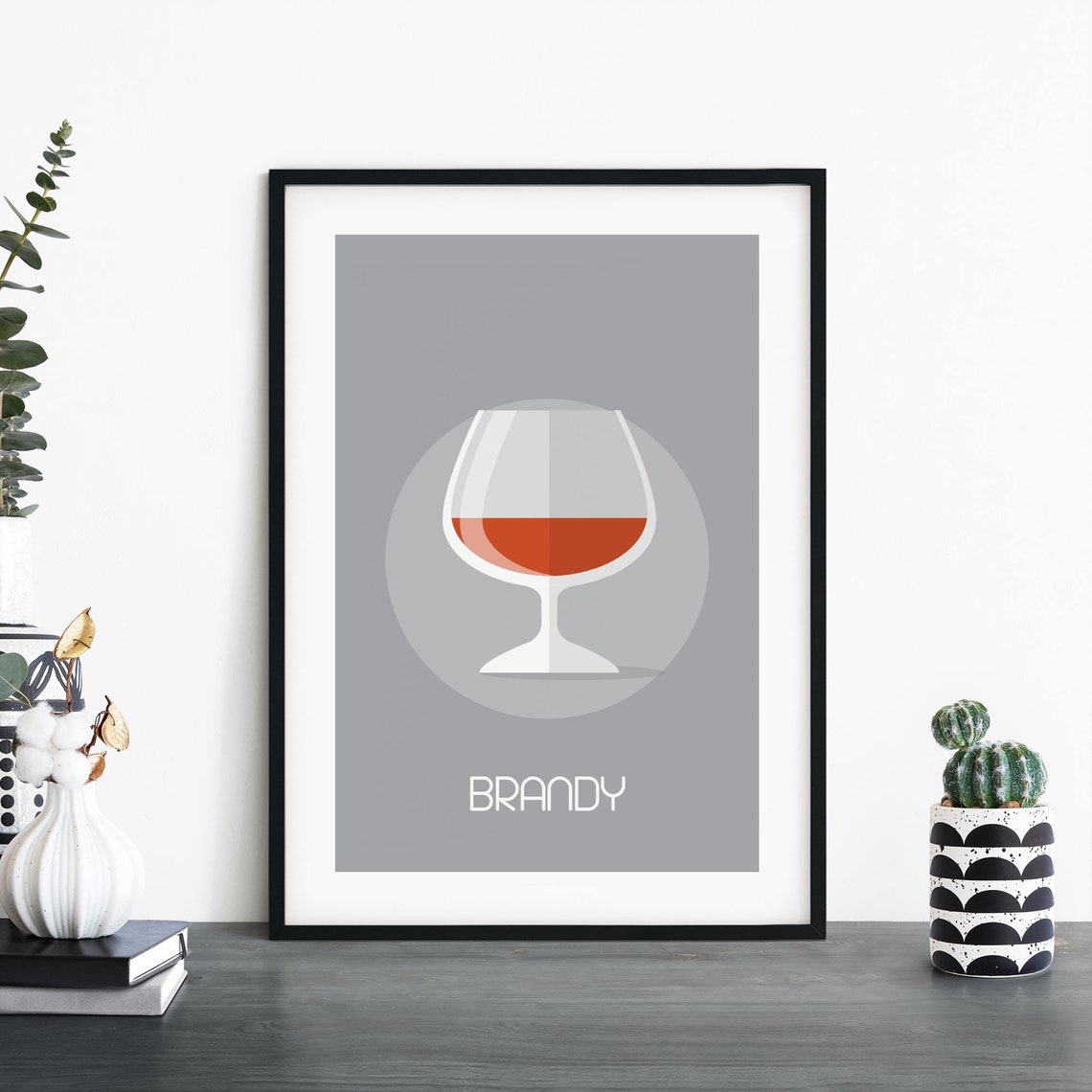 Brandy Snifter Minimalist Grey Drink Illustration Bar Art Poster