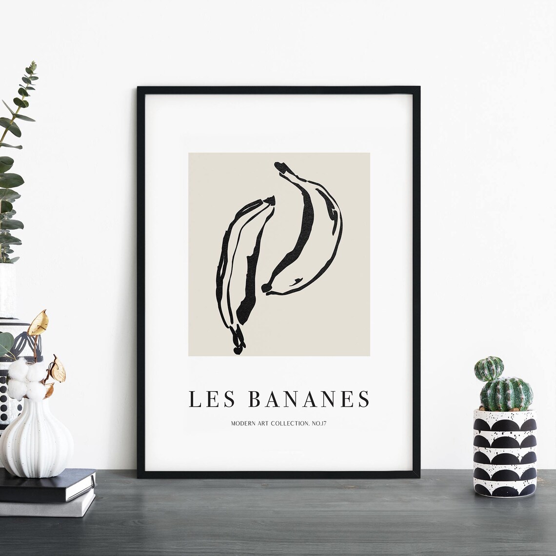 Les Bananes Minimalist Banana Line Art French Kitchen Poster