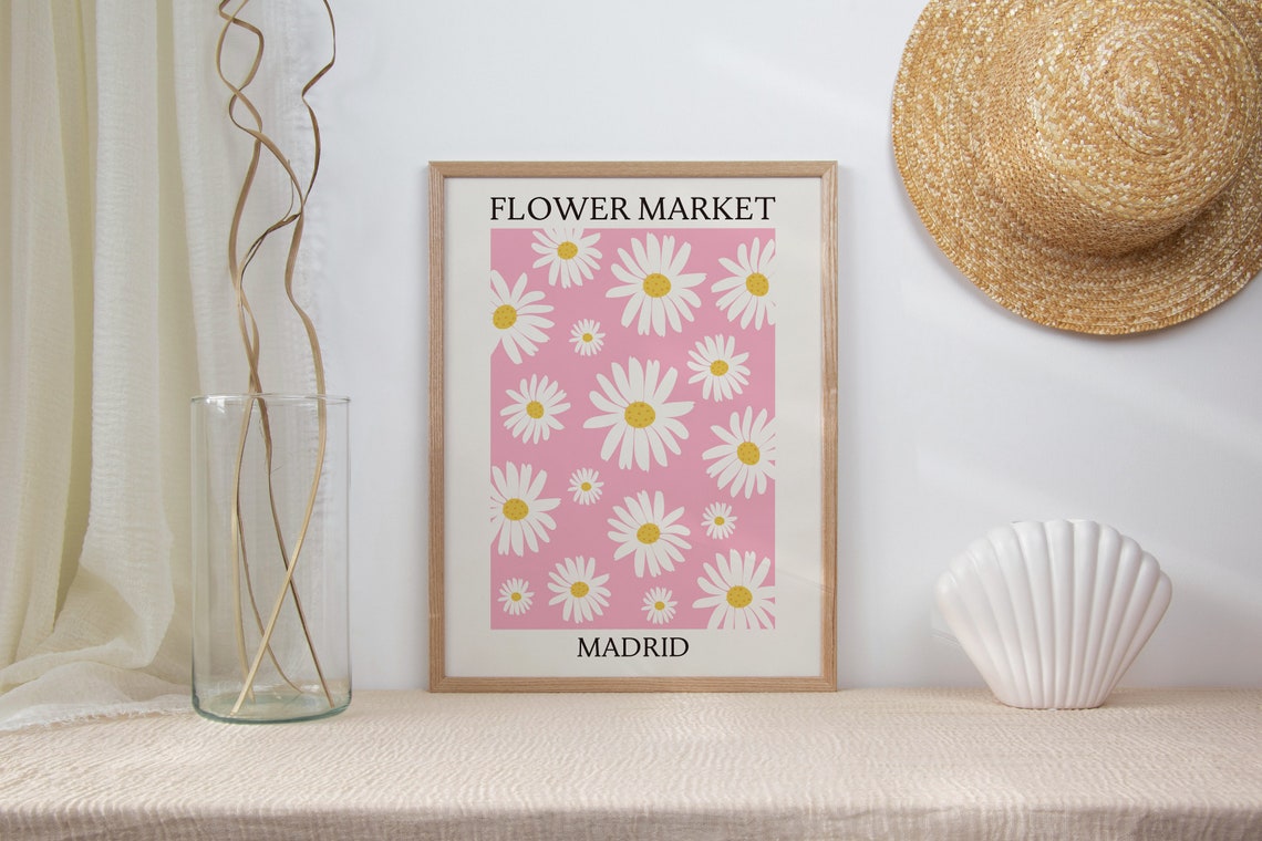 Flower Market Madrid Pink Daisy Botanical Floral Retro Poster - Image 4