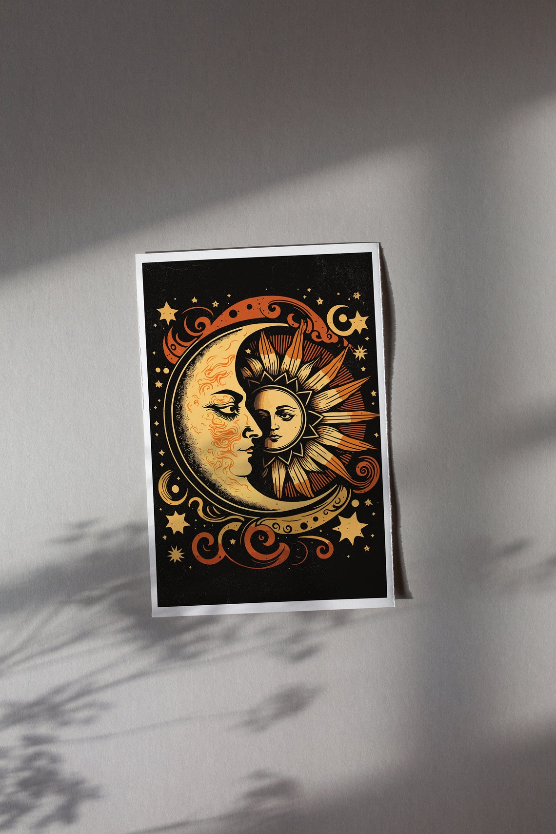 Celestial Sun And Moon Faces Embrace Vintage Astrology Wall Art - Image 4