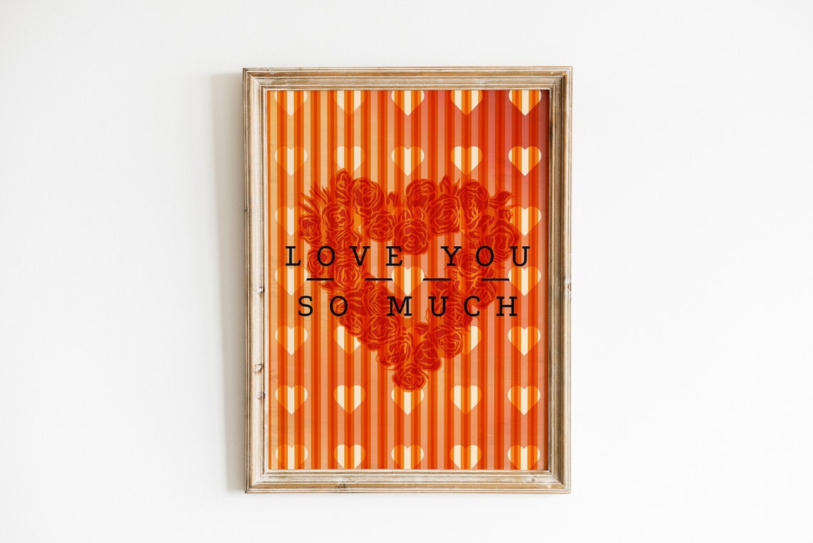 Love You So Much Red Rose Heart Vintage Retro Valentine Poster