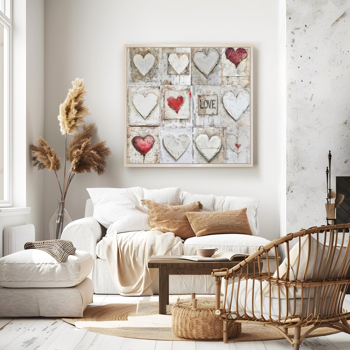 Textured Heart Collage, Rustic Vintage Love Art - Image 5