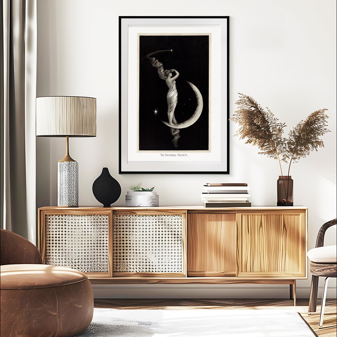 Vintage Moon Goddess, Celestial Woman on Crescent Moon - Image 3