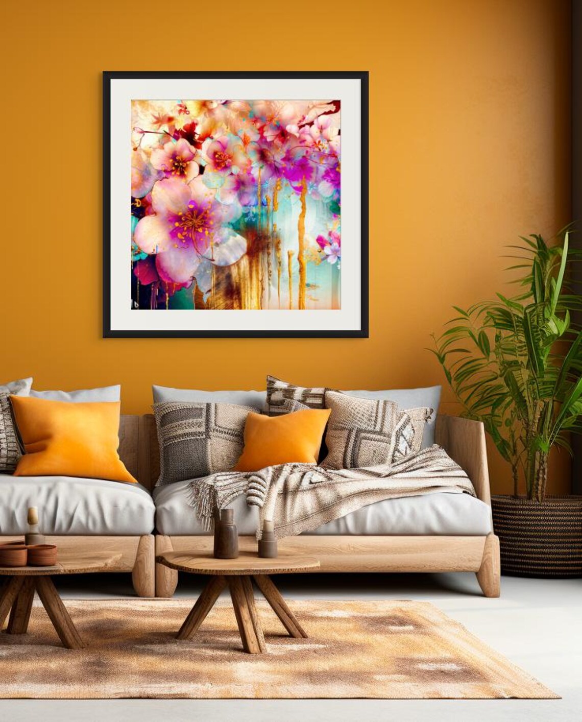 Grunge Peony Print, Abstract Floral Decor - Image 4