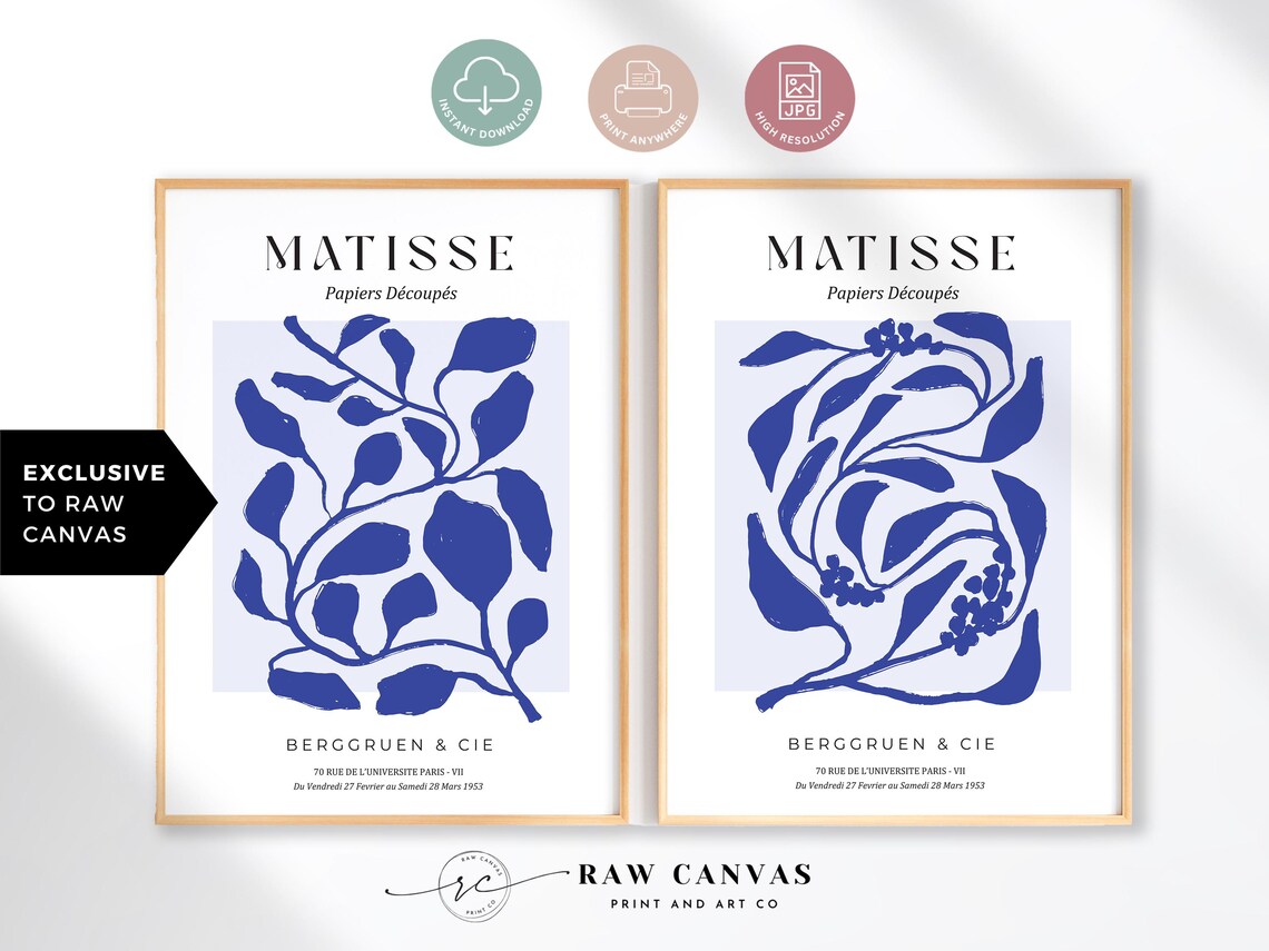 Matisse Inspired Blue Botanical, Minimalist Art Print