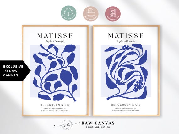 Matisse Inspired Blue Botanical, Minimalist Art Print