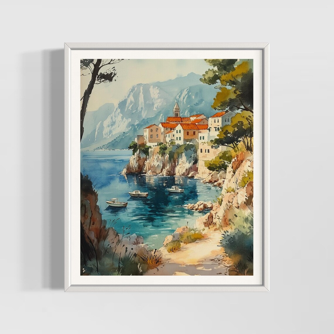 Dalmatian Coast Croatia Seaside Village Watercolor Travel Poster