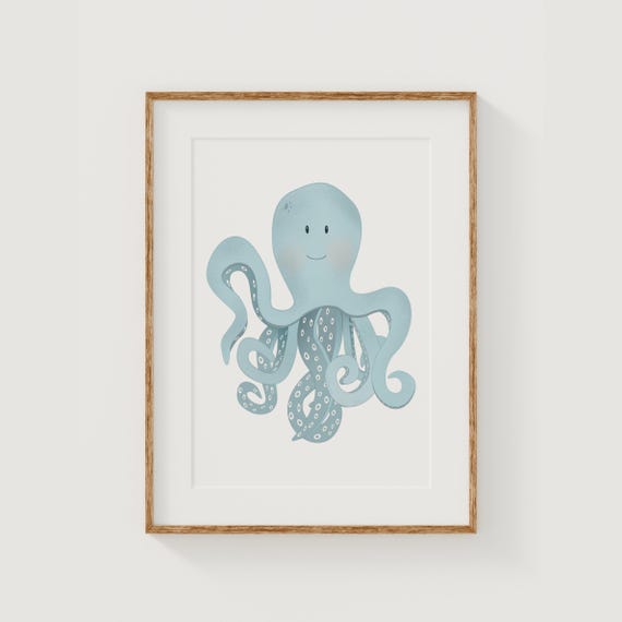 Octopus Wall Decor Under The Sea Wall Art Childrens Bedroom Toddler Room Decor Nursery Print Blue