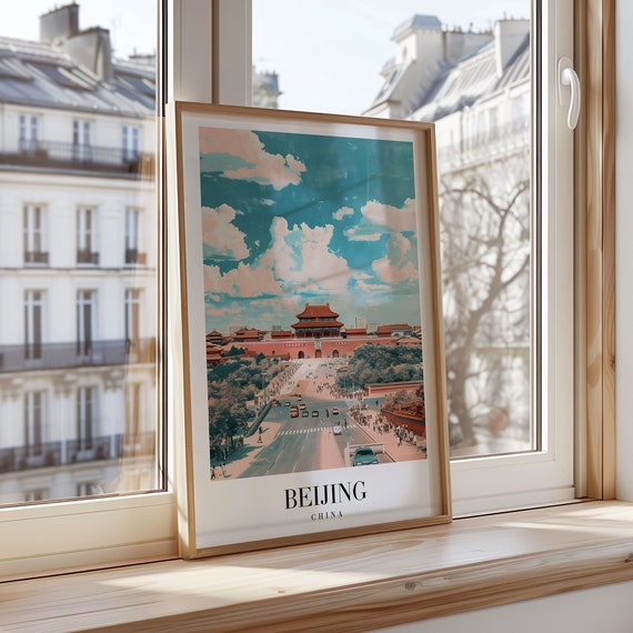 Beijing Poster China Travel Art Forbidden City Print Skyline Wall Decor Chinese Culture Cityscape