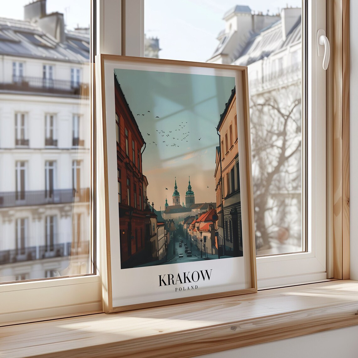 Krakow Poland Old Town Skyline Church Spires Minimalist Print