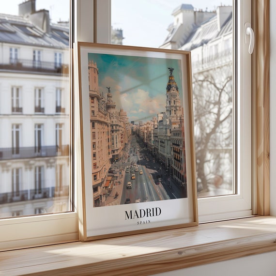 Madrid Cityscape Poster Spain Travel Art Print Gran Via Wall Photography Spanish