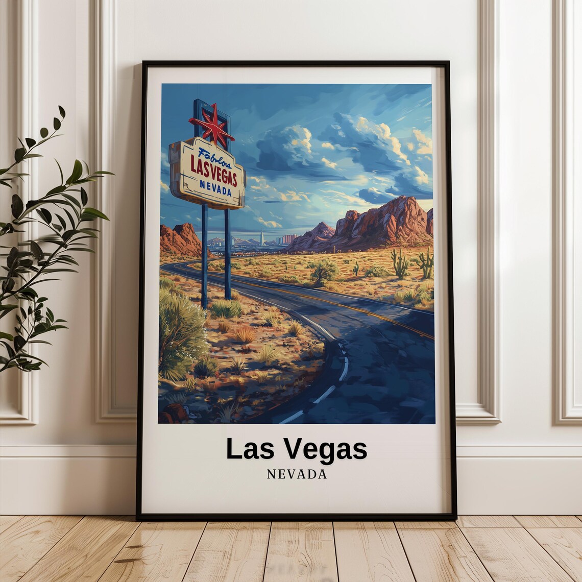 Las Vegas Nevada Iconic Welcome Sign Desert Highway View Travel Poster