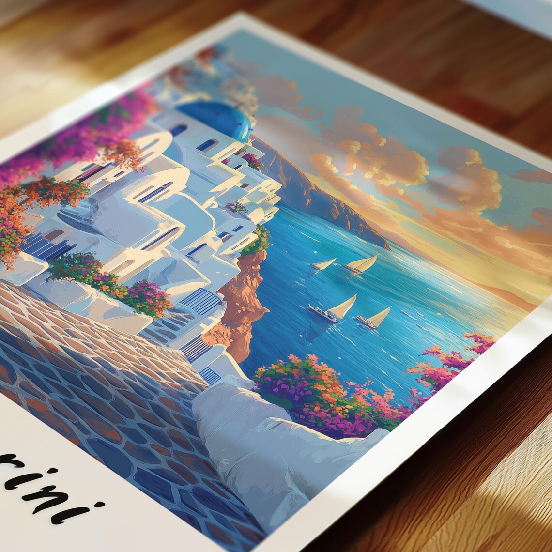 Santorini Greece Travel Poster, Minimalist Europe - Image 2