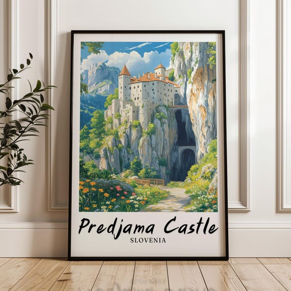Predjama Castle Travel Print Predjama Castle Illustration Slovenia Poster Slovenia Wedding Gift Personalised Gift