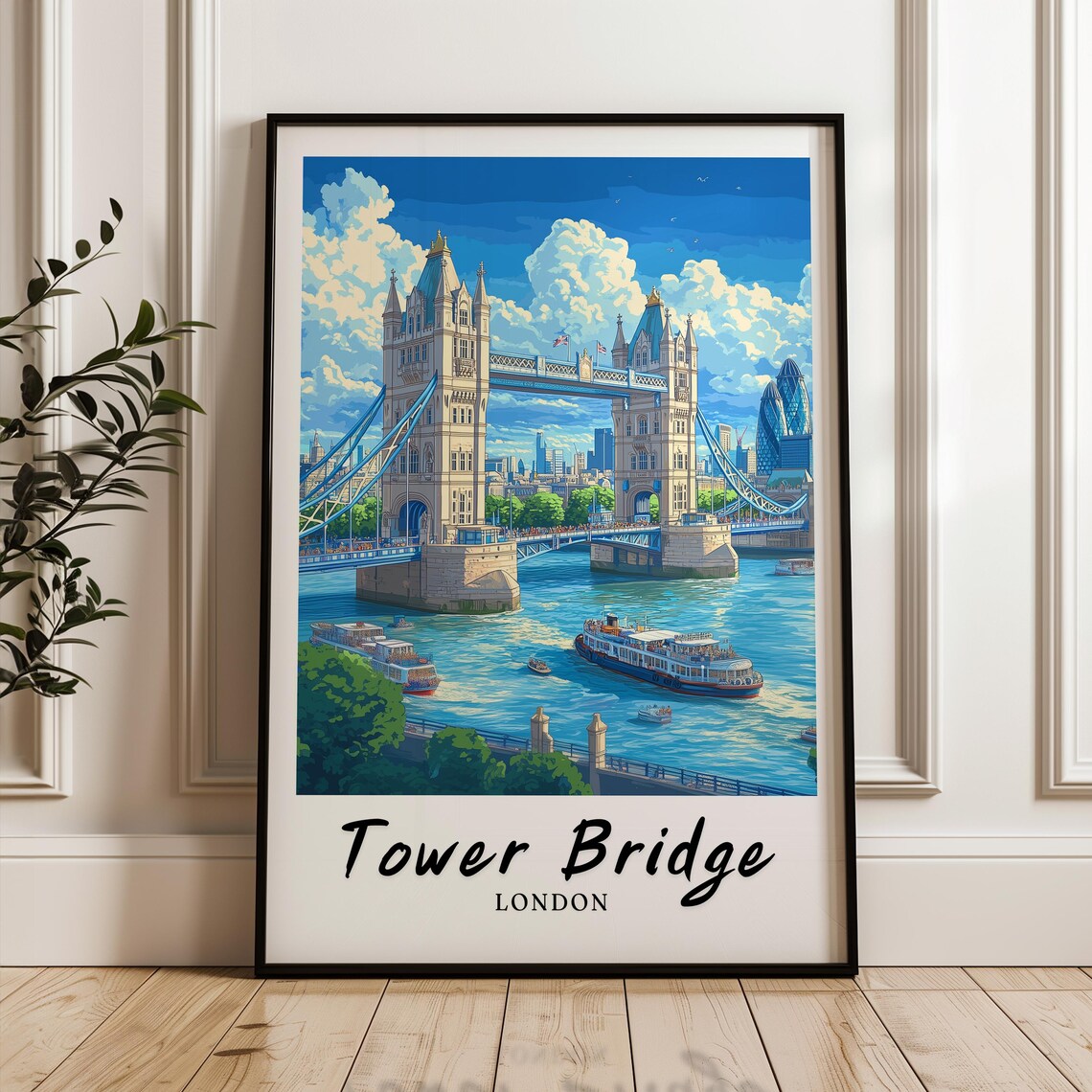 Tower Bridge London Travel Poster, Minimalist Europe