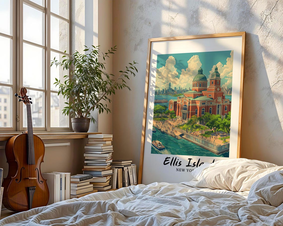 New York City Traditional Travel Print United States New York Poster Ellis Island Wedding Gift Personalised Gift New York Print - Image 3