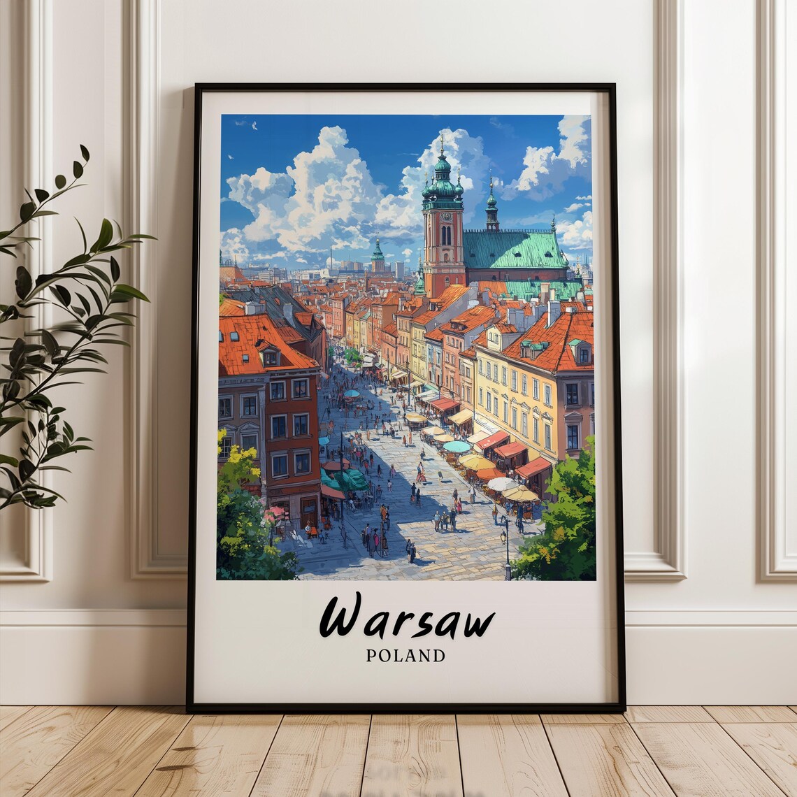 Warsaw Poland Old Town Red Rooftops Market Square Travel Poster