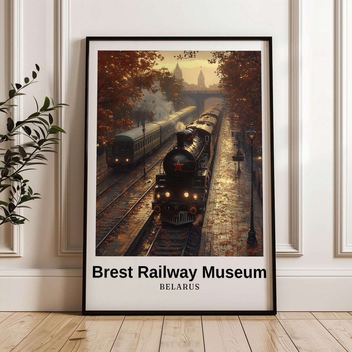 Brest Railway Museum Belarus Vintage Steam Locomotive Poster