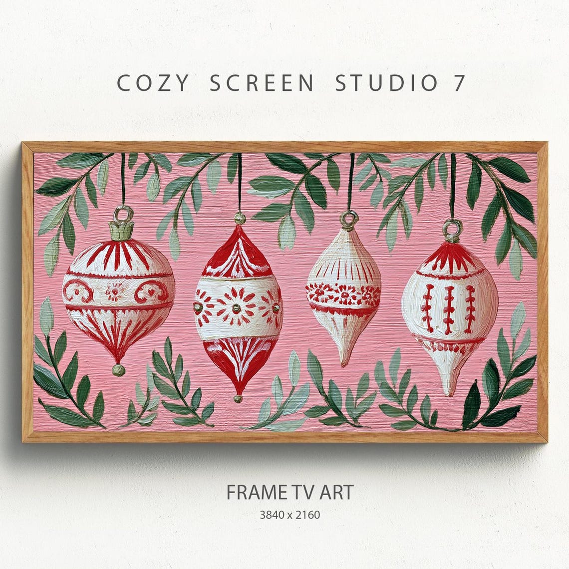 Elegant Red Chinoiserie Christmas Ornaments Samsung Frame Tv Art Pink Holiday