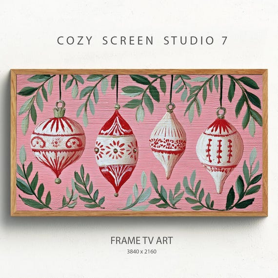 Elegant Red Chinoiserie Christmas Ornaments Samsung Frame Tv Art Pink Holiday
