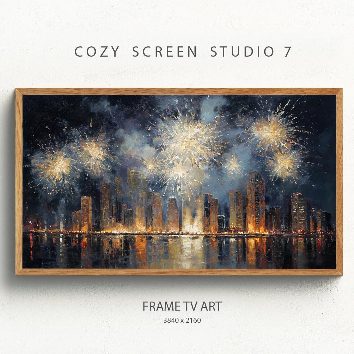New York City Skyline Fireworks Night Reflections Cityscape Poster