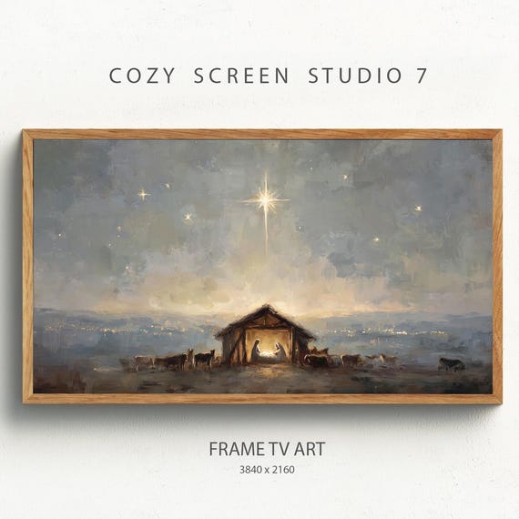 Starry Nativity Scene Vintage Christmas Art Print