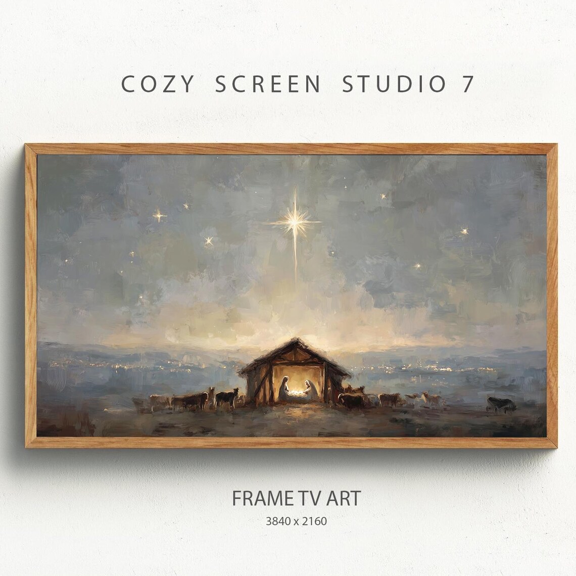 Starry Nativity Scene Vintage Christmas Art Print