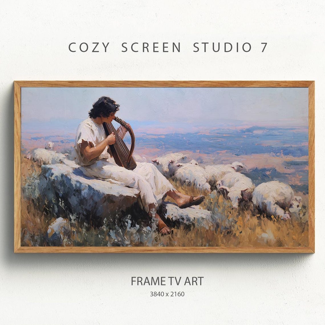 David Playing the Lyre Shepherd Sheep Biblical Painting Poster