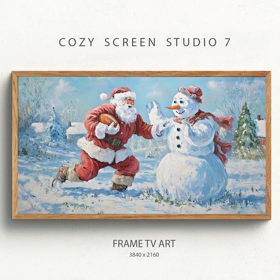 Santa Playing Football Frame Tv Art Christmas Painting