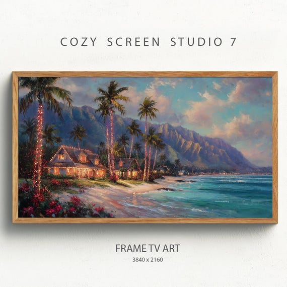 Tropical Beach At Christmas Frame Tv Art Hawaiian Holidays Painting