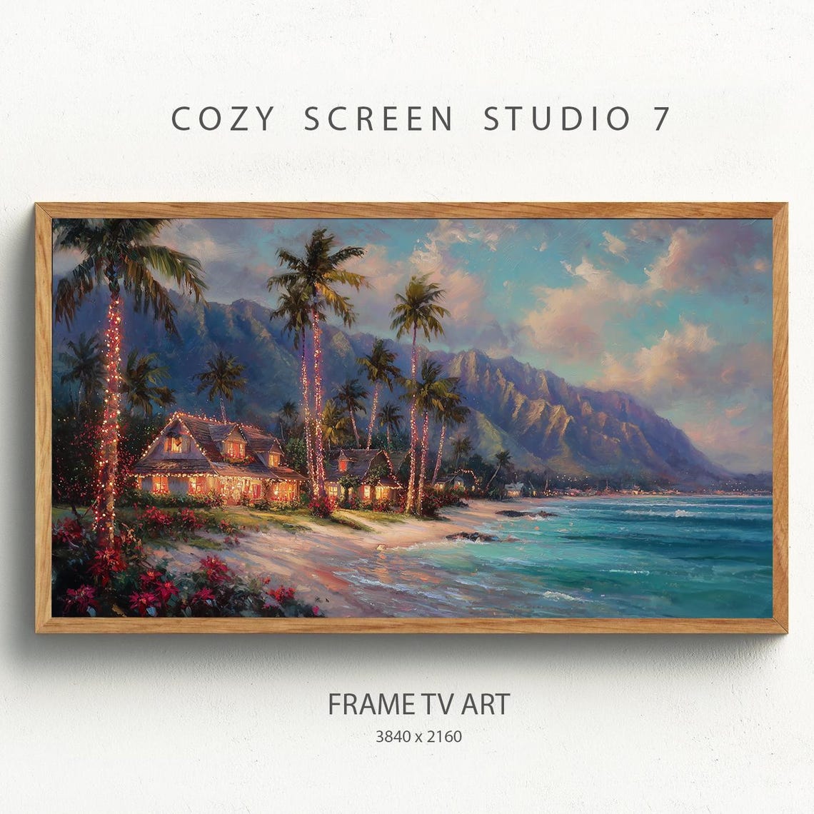 Tropical Beach At Christmas Frame Tv Art Hawaiian Holidays Painting
