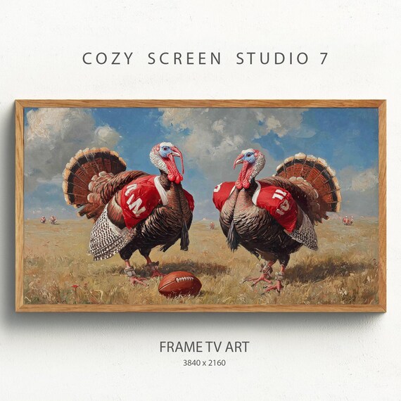 Turkeys Playing Football Tv Art Funny Thanksgiving Painting Wallpaper
