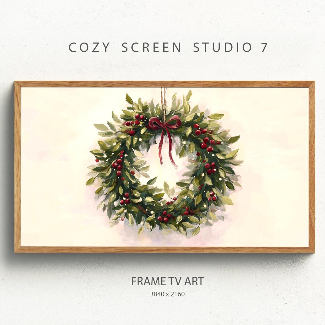 Christmas Wreath Frame Tv Art Minimalist Holiday Decor