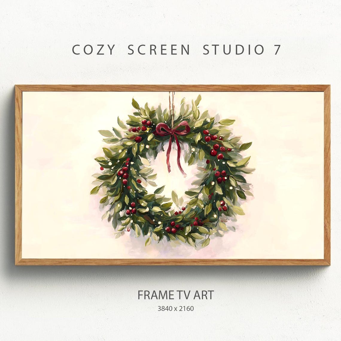 Christmas Wreath Red Berries Minimalist Holiday Frame TV Poster