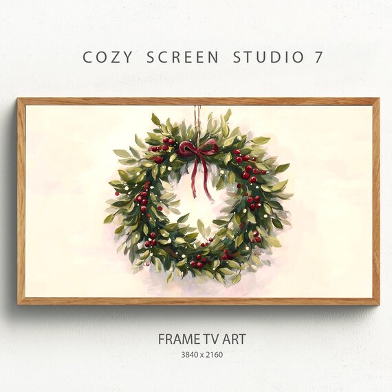 Christmas Wreath Red Berries Minimalist Holiday Frame TV Poster
