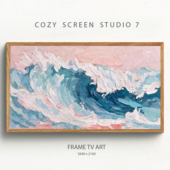 Pastel Pink and Blue Ocean Sea Wave Abstract Impasto Art Poster