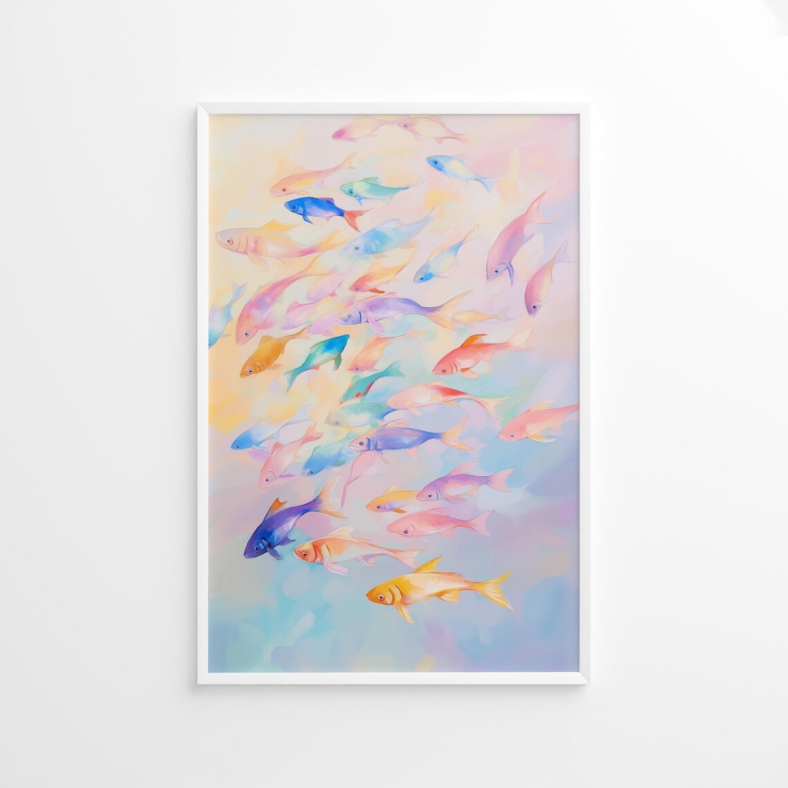 Colorful Fish School Poster, Pastel Ocean Sea Life