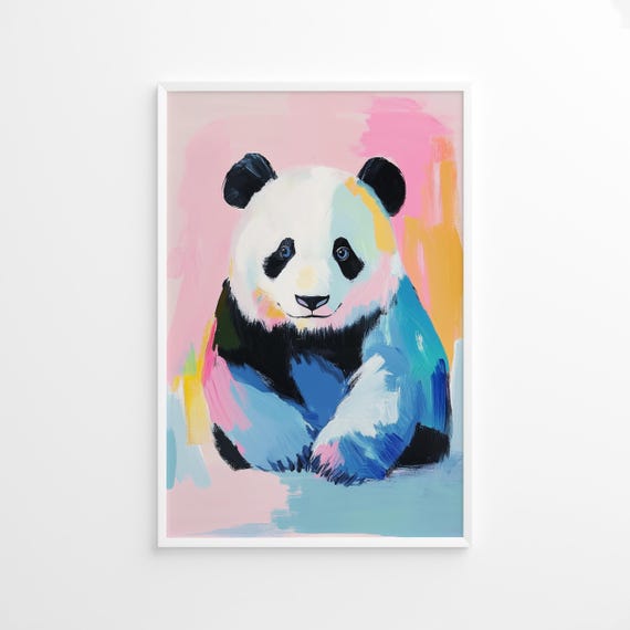 Colorful Panda Poster, Pastel Animal Wall Art