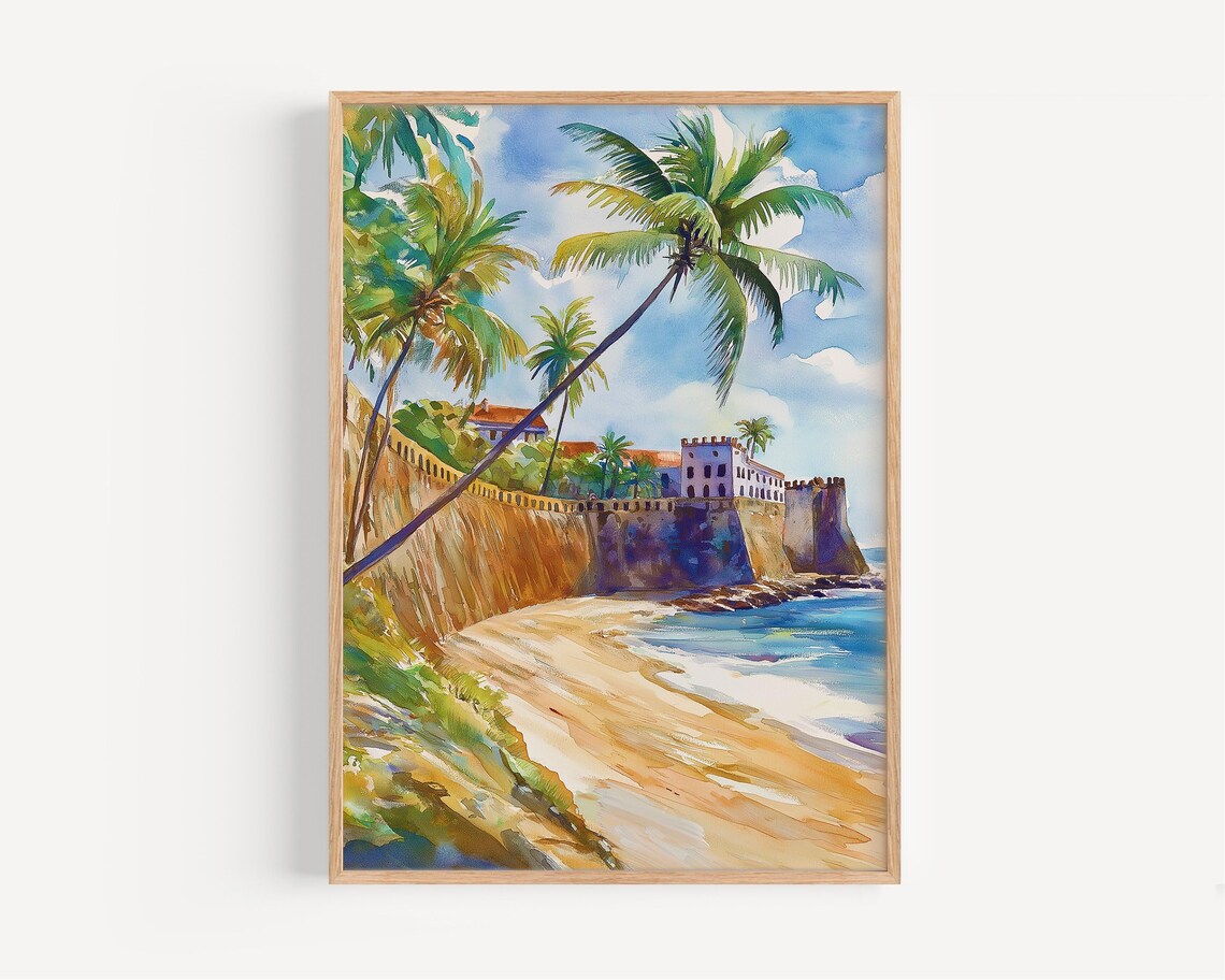 Puerto Rico Watercolor Travel Poster, Holiday Gift