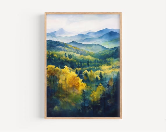 Appalachian Mountains Watercolor Painting Wall Art Print Poster Travel Decor Illustration Home Artwork