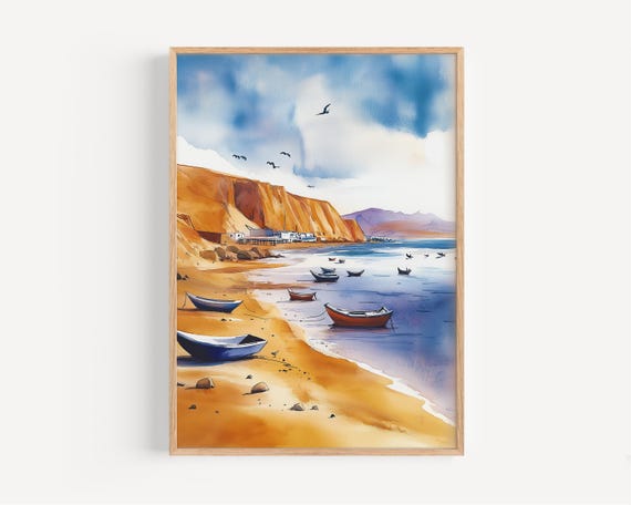 Paracas Watercolor Painting Wall Art Print Poster Peru Travel Decor Illustration Home